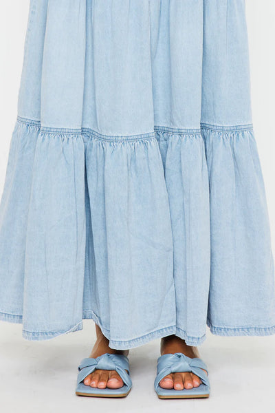 KanCan Tiered Maxi Denim Skirt