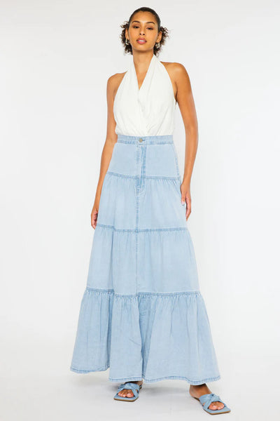 KanCan Tiered Maxi Denim Skirt