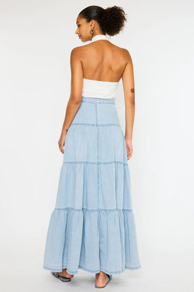 KanCan Tiered Maxi Denim Skirt