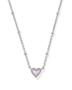 Mini Ari Heart Silver Satellite Short Pendant Necklace in Bubblegum Pink Kyocera Opal