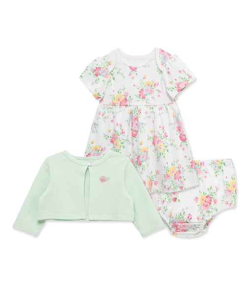 Little Me Bouquet Knit Dress & Cardigan Set