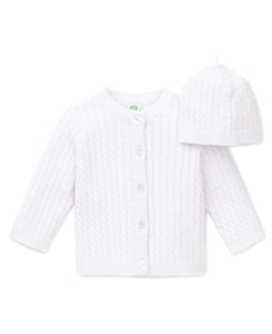 Little Me Girls White Cable Sweater and Hat