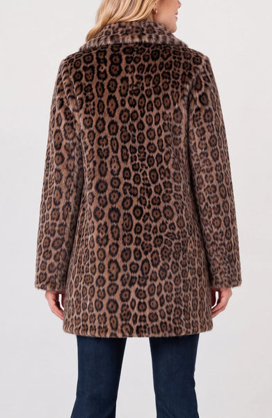 Liverpool Collared Faux Fur Leopard Coat