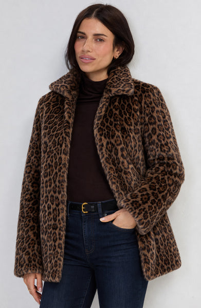 Liverpool Collared Faux Fur Leopard Coat