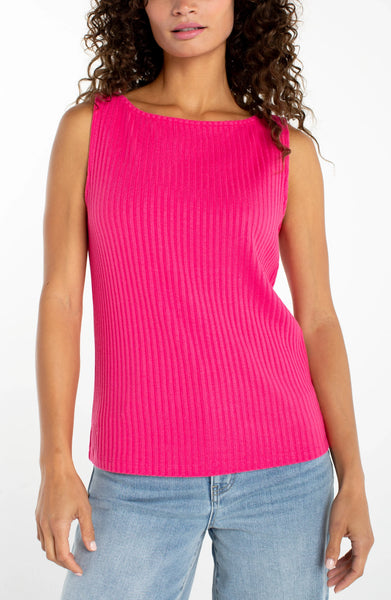 Liverpool Sleeveless Boat Neck Rib Knit Top