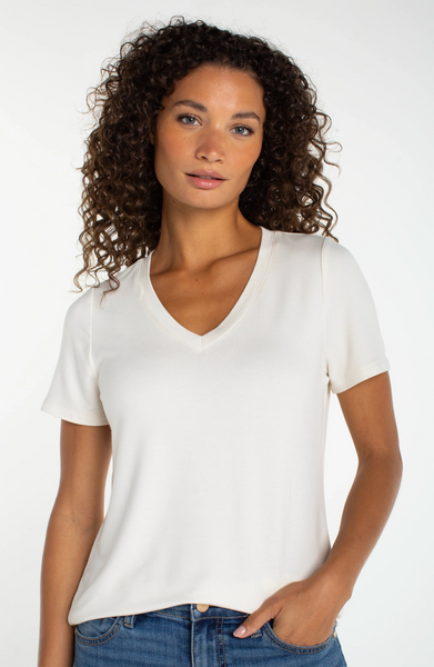 Liverpool White Short Sleeve V-neck Knit Tee
