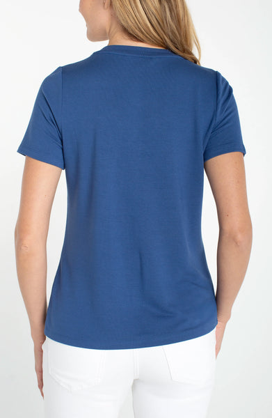 Liverpool Liberty Blue Short Sleeve V-neck Knit Tee