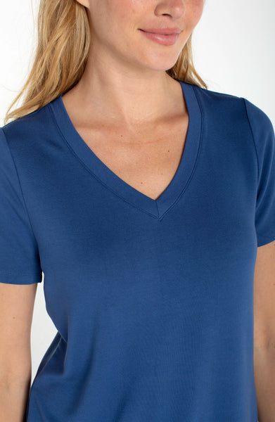 Liverpool Liberty Blue Short Sleeve V-neck Knit Tee