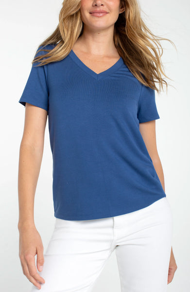 Liverpool Liberty Blue Short Sleeve V-neck Knit Tee