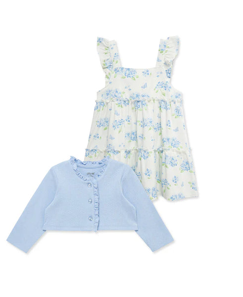 Little Me Girls Hydrangea Knit Dress & Cardigan Set
