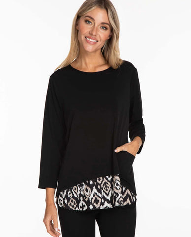 Multiples Black Scoop Neck Hi Lo