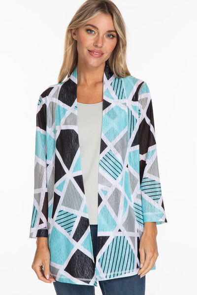 Multiples Blue Aqua Patterned  Cardigan