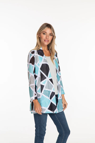 Multiples Blue Aqua Patterned  Cardigan