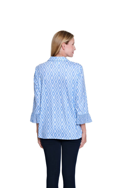 Multiples Pleated Flounce 3/4 Sleeve Chambray