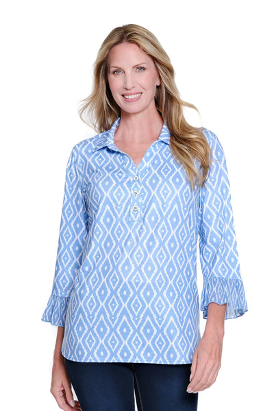 Multiples Pleated Flounce 3/4 Sleeve Chambray