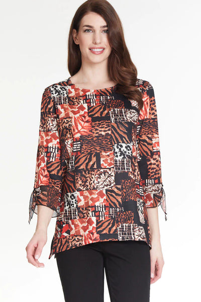 Multiples Flounce Tie Wide Neck Blouse