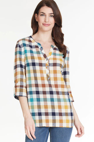 Multiples Woven Plaid Top