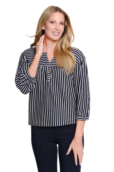 Multiples Puff Sleeve Stripe Top