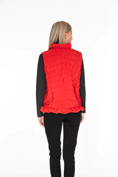 Multiples Ruffle Trim Quilted Vest In Wh/Bl