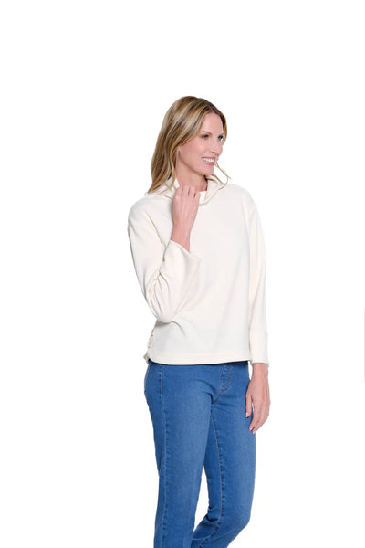 Multiples Rib Knit Turtleneck Top- Winter White