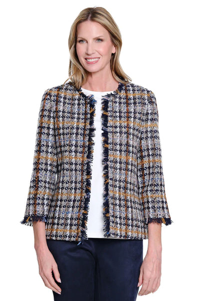 Fringe Trim Plaid Jacket