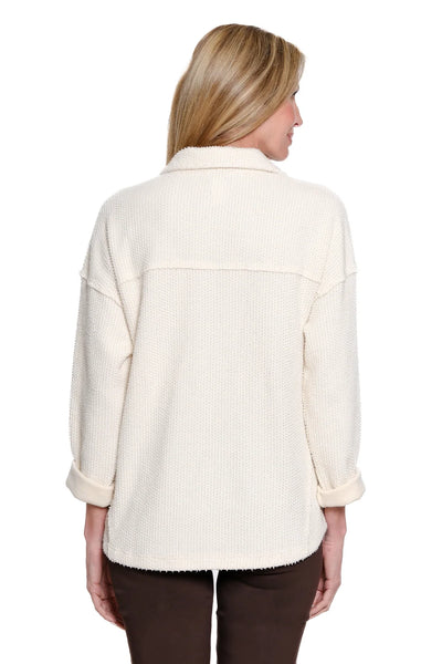 Winter White Button-Placket Hi-Lo Knit Top