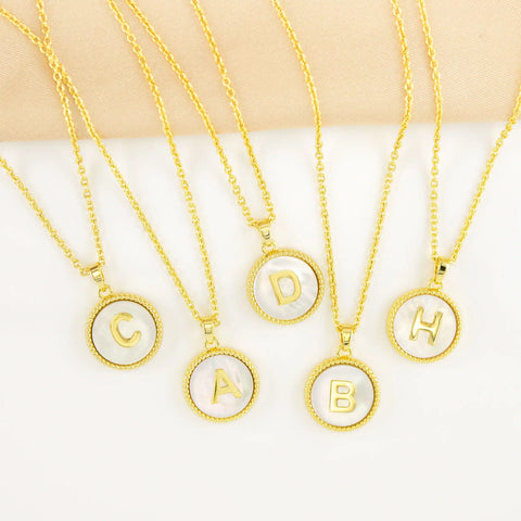 Gold Mother of Pearl Initial Necklaces