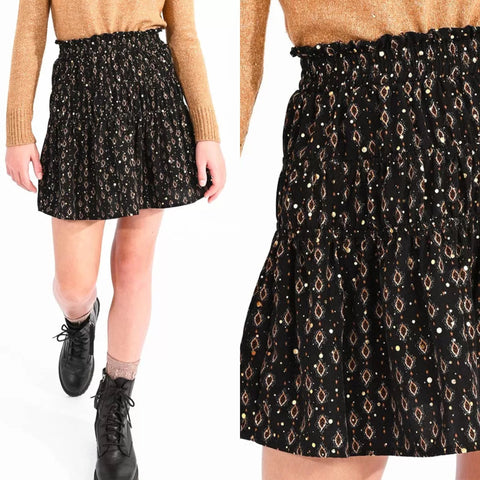 Molly Bracken Black and Gold Patterned Skirt