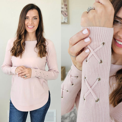 Charlie B. Lt. Pink Lace Up Knit Sweater