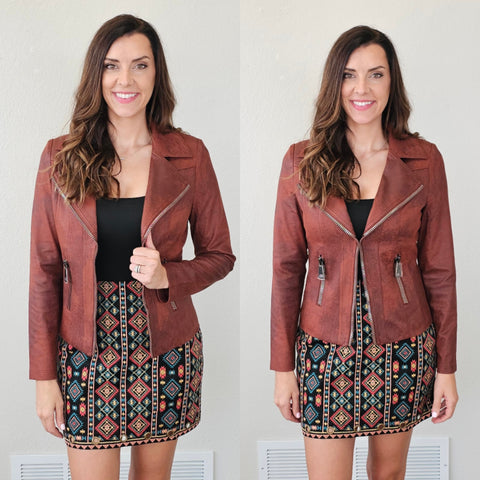 Charlie B Vintage Faux Leather Perfecto Jacket in Cinnamon