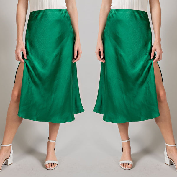 Emerald Classic Satin Midi Skirt