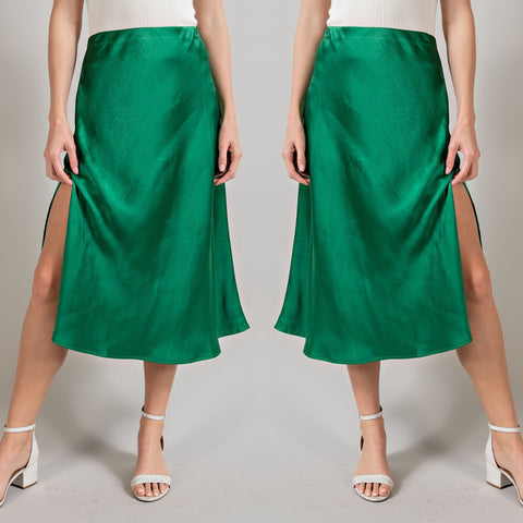 Emerald Classic Satin Midi Skirt