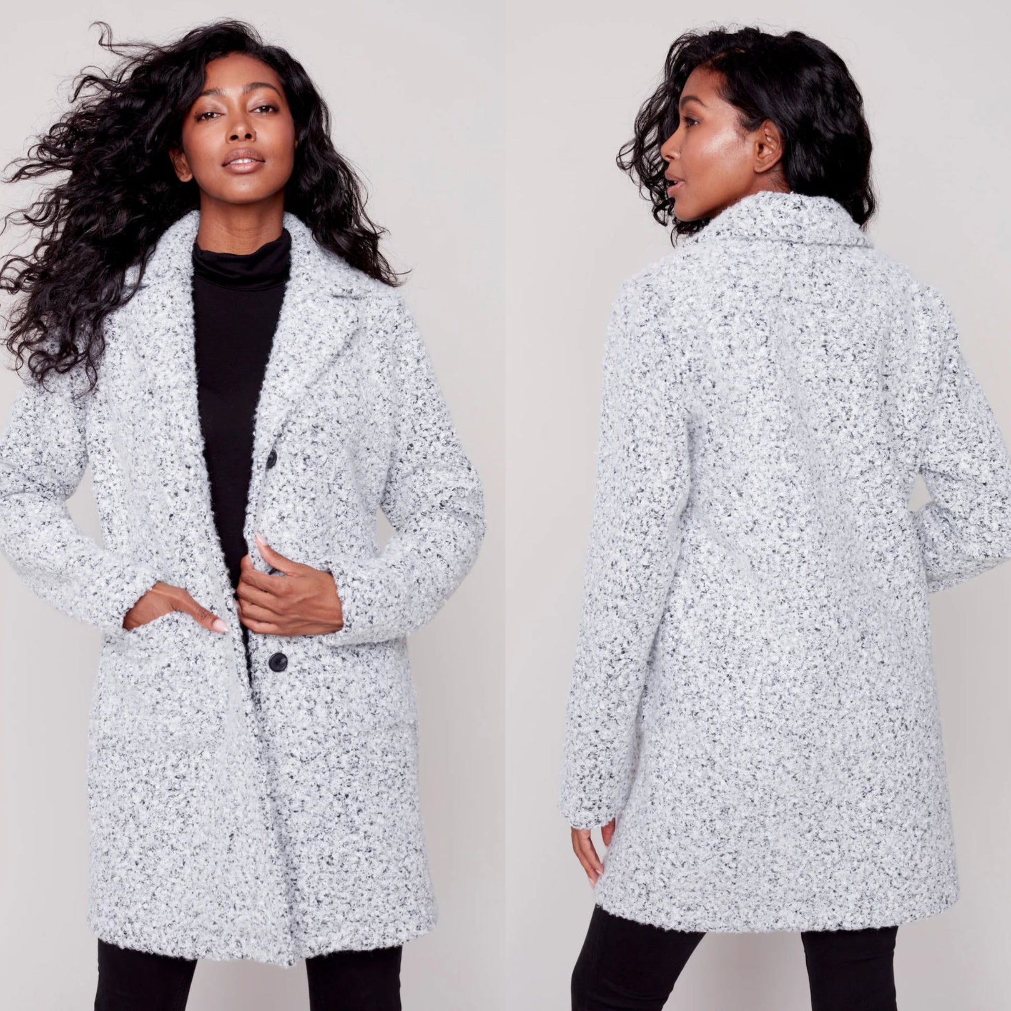 Charlie B Boucle Knit Tailored Collar Coat