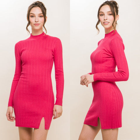 Magenta Knit Sweater Dress