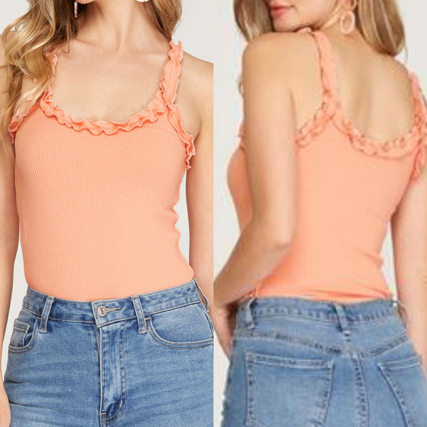 Peach Ruffle Strap Bodysuit