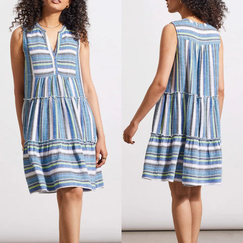 Tribal Blue Sea Stripe Dress