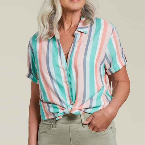 Tribal Striped Short Sleeve Button Down