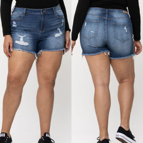 Cello High Rise Fray Hem Boyfriend Shorts