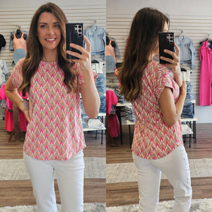 Multiples Pink and Orange Chevron Top