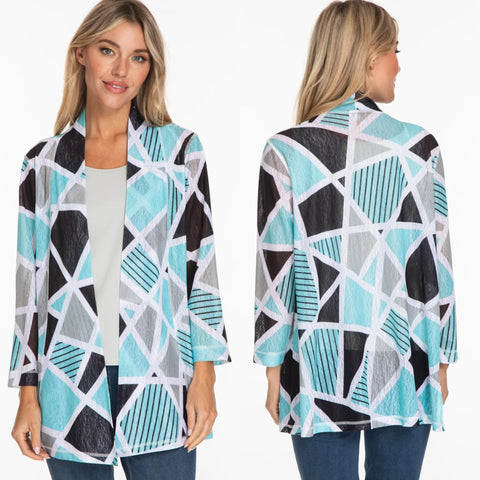 Multiples Blue Aqua Patterned  Cardigan