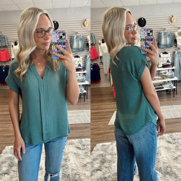 Teal V-Neck Blouse