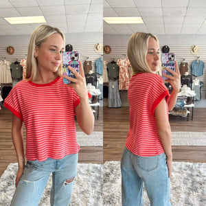 Pink&Red Striped Sweater Top