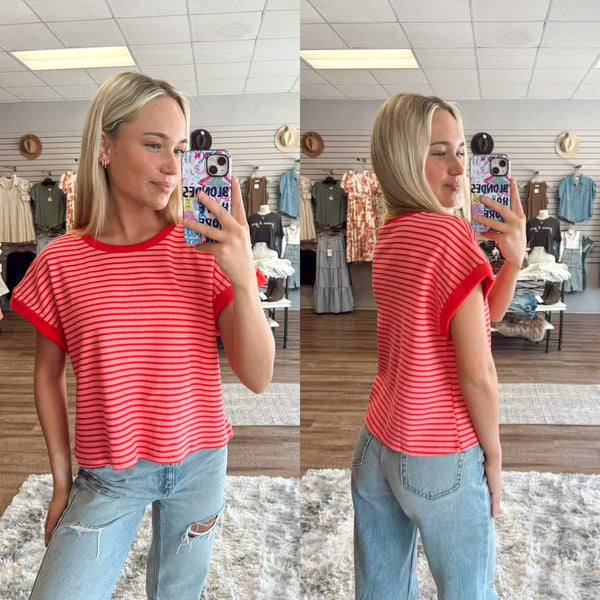 Pink&Red Striped Sweater Top