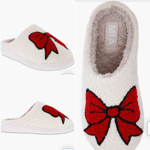 Mia Cozi Red Bow Christmas Slippers