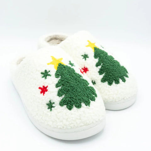 MIA Christmas Tree Slippers for Women in Cream