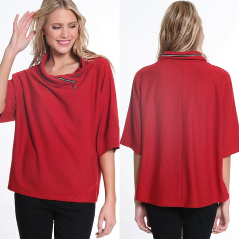 Multiples Red Elbow Sleeve Cowl Neck Collar