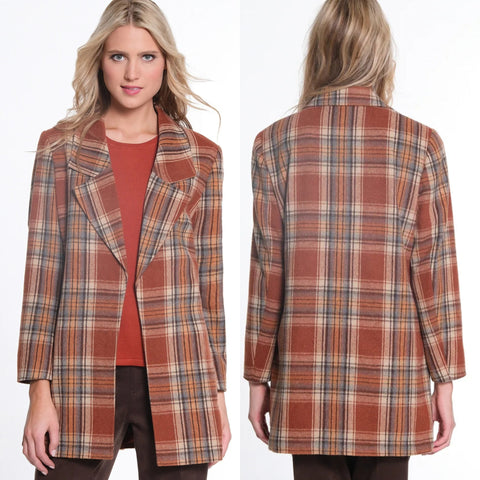 Multiples Long Sleeve Open Front Plaid Jacket - Multi