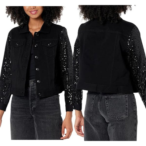 Multiples Cuffed Black Jacket with Sequin Sleeves