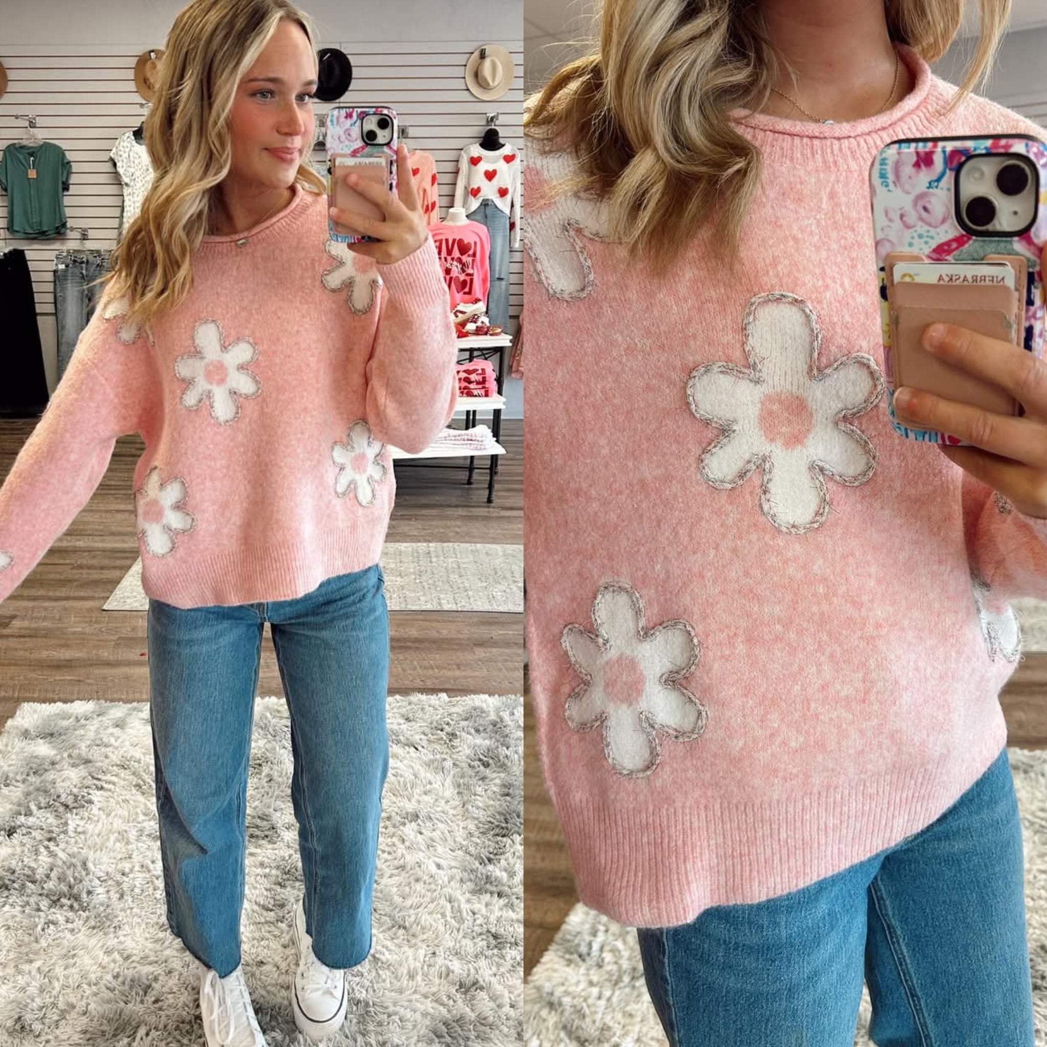 Lurex Edge Taffy Pink Flower Sweater