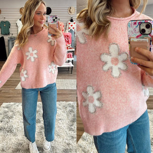 Lurex Edge Taffy Pink Flower Sweater